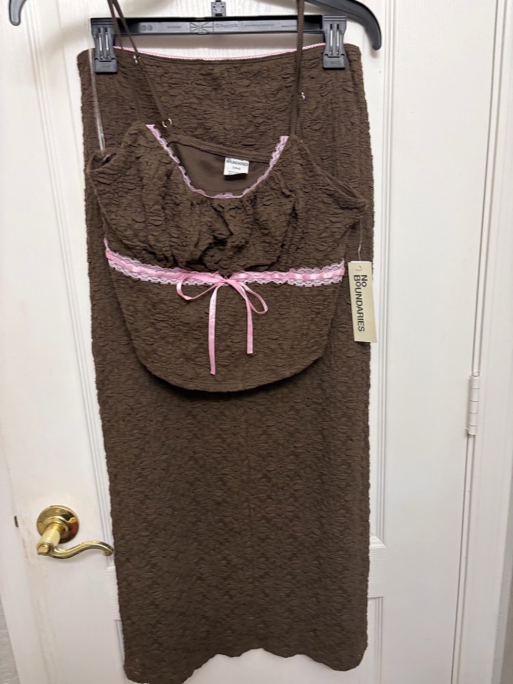 No Boundaries Brown Sleep Dress with Pink Lace Trim
